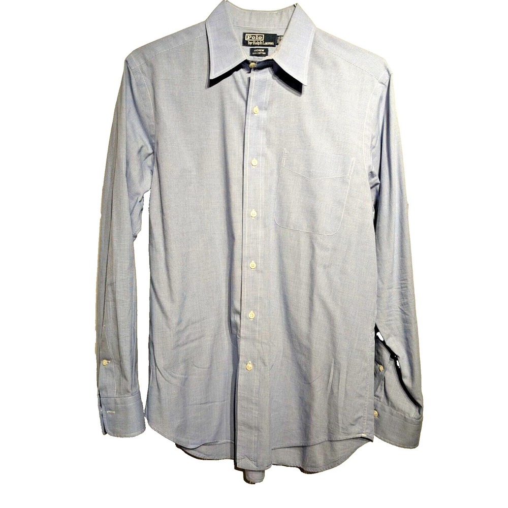 Vintage Polo Ralph Lauren Blue Check Andrew Cotton Button Shirt Sz 15.5-34 Mens